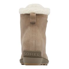 The Evie™ II Cozy Bootie features: UPPER: Waterproof suede upper. Faux-shearling and micro fleece lining. Heel pull tab. FOOTBED: Removable molded EVA, textile topcover. MIDSOLE: Molded BPU-PU wedge. OUTSOLE: Molded rubber. HEEL HEIGHT: 2 in. PLATFORM HEIGHT: 1/2 in. SHAFT HEIGHT: 4 3/4 in. LACE LENGTH: 40 in. Please note: Laces and zippers incorporated in SOREL footwear are not waterproof. Wet Sand, Sorel Womens, Pull Tab, Bootie, Heel Height, Lace