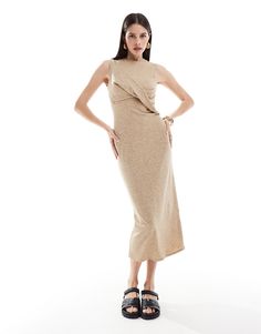 Dresses by ASOS DESIGN Low effort, high reward Crew neck Sleeveless style Twist detail Slim fit Elegant Sleeveless Neutral Maxi Dress, Chic Neutral Sleeveless Maxi Dress, Chic Beige Sheath Sleeveless Dress, Casual Sleeveless Neutral Maxi Dress, Fitted Sleeveless Neutral Midi Dress, Neutral Fitted Sleeveless Midi Dress, Satin Slip Dress, Maxi Dress Trend, Midi Dress Sleeveless