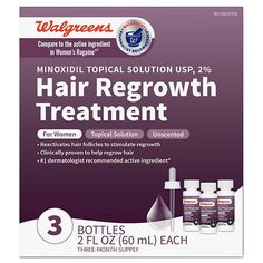 Compare to the active ingredient in Women's Rogaine^^ Reactivates hair follicles to stimulate regrowth Clinically proven to help regrow hair #1 Dermatologist recommended active ingredient.* Minoxidil Topical Solution USP, 2% is for women who have a general thinning of hair on the top of the scalp as shown. Minoxidil Topical Solution USP, 2% has been shown to regrow hair in women with the following degrees of thinning hair or hair loss (see image on package). If women have more hair loss than Hair Regrowth Remedies, Hair Regrowth Women, Natural Hair Regrowth, Hair Regrowth Treatments, Regrow Hair, Dermatologist Recommended, Hair Regrowth, Skin Care Tips, Hair Hair