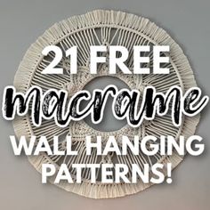 the text 8 free macrame wall hanging patterns is in white and black on a gray background