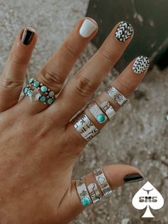 Hand Stamped & Assembled Real 6mm Turquoise Non-Tarnish & Adjustable to all sizes Western Fashion Jewelry, Aztec Nails, Boho Nails, Cowgirl Accessories, Stamped Rings