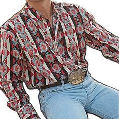 Red Tops With Buttons And Casual Collar, Multicolor Long Sleeve Western Shirt, Western Style Red Long Sleeve Tops, Red Western Long Sleeve Tops, Red Long Sleeve Western Top, Long Sleeve Fashion, Prints Vintage, Sleeve Fashion, Fashion Streetwear