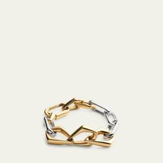 Bottega Veneta bracelet 18-karat gold-plating and sterling silver Hinge closure Made in Italy White Gold Link Bracelet Tarnish Resistant, White Gold Tarnish Resistant Link Bracelet, Gold Chain Link Bracelet With Polished Finish, Silver Link Bracelet With Gold Chain, Modern Yellow Gold Oyster Chain Bracelet, Silver Link Bracelets With Gold Chain, Modern Gold Plated Chain Bracelet With Polished Finish, Yellow Gold Oyster Chain Bracelet With Oval Links, Yellow Gold Chain Link Bracelet With Polished Finish