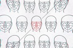 an image of different angles of the face and head in various positions to be drawn