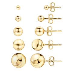 PRICES MAY VARY. VERSATILE SET: 5 piece 18k gold plated ball stud earring set with a variety of sizes from 3mm to 10mm for everyday wear that suits any outfit HIGH QUALITY CRAFTSMANSHIP: Ball stud earrings feature a polished high shine finish and plating that resists tarnishing and water damage for long lasting beauty COMFORTABLE TO WEAR: Lightweight and hypoallergenic earrings won't irritate sensitive ears. Post backs securely hold earrings in place all day with push back closure ELEGANT STYLE Affordable Luxury Gifts, Hold Earrings, Affordable Fine Jewelry, Ball Stud Earrings, Style Upgrade, Everyday Accessories, Hypoallergenic Earrings, Water Damage, Stud Earrings Set