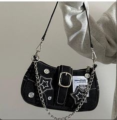 Harajuku Goth, Small Shoulder Bags, Stars Pattern, Beg Tangan, Denim Shoulder Bags, Trendy Handbags, Retro Mode, Estilo Punk, Style Punk