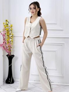 Fabric Polyster Pants Coord Set, Waist Coat, Coord Set, Vest Coat, Leg Pants, Wide Leg Pants, Wide Leg, Pants, Fabric