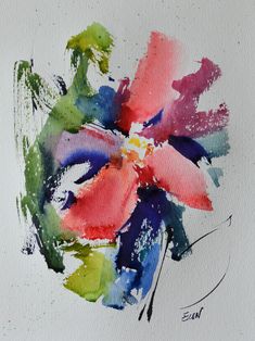 a painting of a flower on white paper