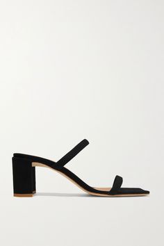 EXCLUSIVE AT NET-A-PORTER. BY FAR's cult 'Tanya' mules are designed with two slim straps that recall fond memories of the '90s and create the illusion of longer legs. Handmade from soft black suede, this pair has a square toe and rests on a geometric block heel. Wear yours with cropped jeans or cycling shorts and a blazer.Wear it with: [Bottega Veneta Pants id1256676], [Khaite Cardigan id1252859], [Oroton Shoulder bag id1260410], [Laura Lombardi Necklace id1260655]. Style A Black Blazer, Black Blazer Outfit, Pretty Summer Dresses, Ankle Boots Dress, Laura Lombardi, Suede Mules, Women's Mules, Cycling Shorts, White Trainers