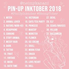 a pink poster with the dates for pin - up inktober