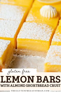 lemon bars with almond shortbread crust are the perfect dessert to serve on a hot summer day