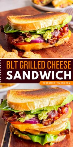 Elevate a traditional BLT sandwich by adding creamy cheese, guacamole and chipotle mayo. This BLT grilled cheese sandwich is hearty, filling and delicious! Chicken Salad Blt Sandwich, Grilled Blt Sandwich, Loaded Blt Sandwich, Ultimate Blt Sandwich Recipes, Blt Recipes Sandwiches, Fancy Blt Sandwich Recipes, Best Blt Sandwich Recipes, Blt Ideas, Grilled Sandwich Ideas