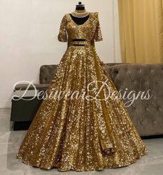 Made to Order/Measurement/Custom Order Lehenga - Color : Golden - Fabric : Embroidered Net - Fully flared paneled lehenga - Embroidered  Blouse -  Net Dupatta with Gold Border - Drawstring closure with Tassels - - It can be customize in any design or size  PLEASE NOTE: BUYERS ARE RESPONSIBLE FOR ANY CUSTOMS AND IMPORT TAXES THAT MAY APPLY. This is a made to order product. If you opt for 'Made To Measurement Option', we will provide a measurement template and you can share the measurements likewise. If you want to opt for 'Standard Size', Please refer to the size chart provided in the listing. Shipping: Standard Shipping is done by DHL ecommerce and it mostly takes 2 to 3 weeks to deliver after dispatch. Express Shipping is done by DHL express and it mostly delivers within a week after disp Lehenga For Bride, Golden Fabric, Indian Lehenga Choli, Embroidered Lehenga, Lehenga Blouse, Indian Lehenga, Gold Border, Chaniya Choli, Net Dupatta