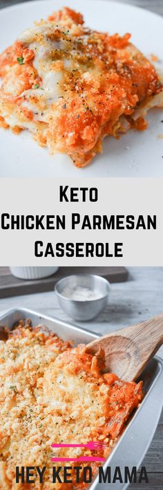 keto chicken parmesan casserole in a pan