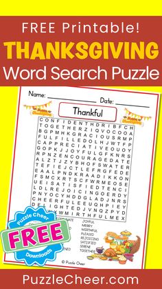 a thanksgiving word search puzzle with the words, free printable for kids to use