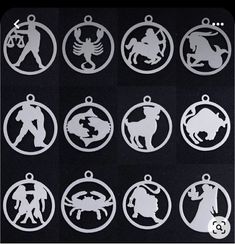 the silhouettes of zodiac signs are shown in different shapes and sizes, along with an astrological symbol