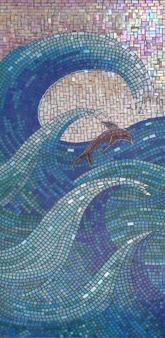 Glass Tile Shower, Sea Murals, Shower Mosaic, Landscape Mosaic, Shower Designs, Blue Mosaic