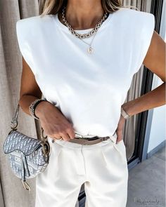 Lasaky - Casual sleeveless t-shirt with shoulder pads Sleeveless T Shirt, Jeans Size Chart, Sleeveless Tshirt, Cute Summer Outfits, Online Fashion Stores, Dress Size Chart, Sleeveless Shirt, Dress Size Chart Women, Olivia Mark