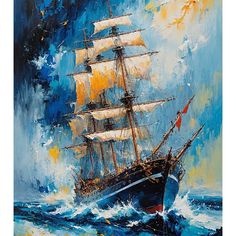 a painting of a sailing ship in the ocean