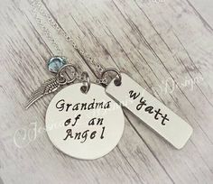 Grandma of an Angel * Silver Baby loss keepsake necklace * Child loss * Angel Wing * Swarovski Birth Keepsake Pendant Necklace With Name, Personalized Spiritual Necklaces For Keepsake, Silver Name Necklace For Keepsake, Personalized Sterling Silver Charm Necklace For Memorial, Personalized Memorial Necklaces For Mother's Day, Personalized Silver Charm Necklace For Memorial, Personalized Pendant Charm Necklace For Memorial, Spiritual Personalized Charm Necklace For Keepsake, Memorial Jewelry Named For Mother's Day