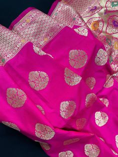 Pink Color Traditional Banarasi Handloom Sari with Paithani Style Floral Borders with Meenakari Borders | Soft Silk Saree | Kaash Collection - Kaash Collection Floral Borders, Bandhani Saree, Readymade Blouse, Blouse Material, Soft Silk Sarees, Festival Wedding, Banarasi Sarees, Floral Border, Handloom Saree