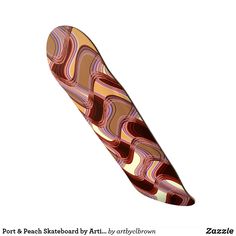 a skateboard with an abstract design on the top and bottom part in red, pink, yellow and brown