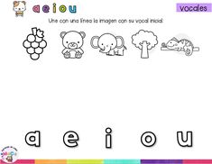 an english language worksheet for children with pictures of animals and fruits on it