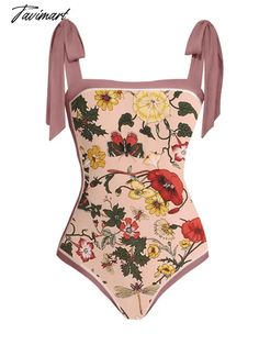 Tavimart Vintage Floral Print One - Piece Triangle Micro Bikinis Sexy Swimsuit Pink Swimwear Women Swimsuit Pink, Beach Luxury, Pink Swimwear, Pink Swimsuit, Vintage Floral Print, Sleepwear Robe, Womens Size Chart, Customer Care, Strap Dress