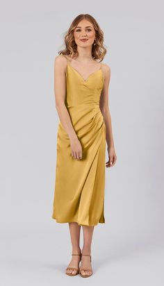 Yellow|Taye-Bridesmaid Dress-Kennedy-Blue Taking Measurements, Yellow Bridesmaid Dresses, Perfect Bridesmaid Dress, Sisters Dress, Satin Bridesmaid Dresses, Blue Satin, Satin Dress, Dusty Blue, Yellow Dress