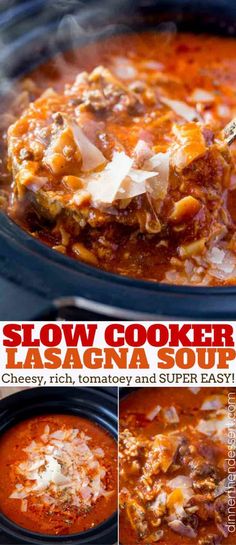 slow cooker lasagna soup in a crock pot