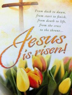 a cross and flowers with the words jesus is risen