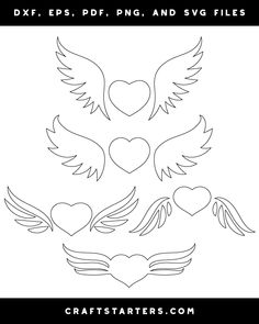 the heart and wings design is shown in black and white, with text that reads dxf eps png and svg files