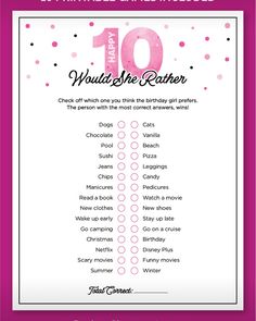 a pink and white printable birthday wish list with the words, 10 minutes left