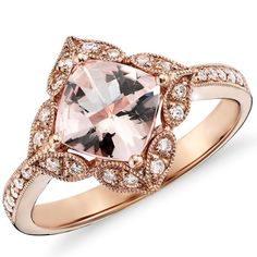 2.83CT Morganite & Diamond Engagement Ring 14K Rose Gold Halo Vintage Antique Floral Style Size 4-9 Morganite Diamond Engagement Ring, Nontraditional Engagement Rings, Morganite Diamond Ring, Antique Engagement Ring, Morganite Diamond, Vintage Diamond Rings, Antique Engagement, Vintage Theme