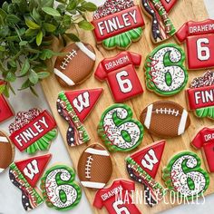 cookies decorated to look like footballs and numbers