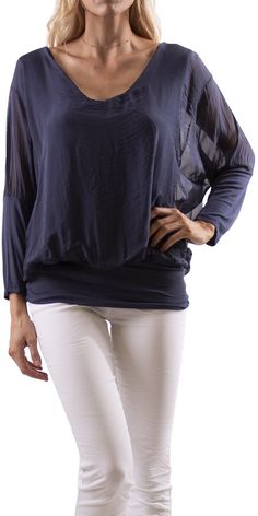 This long sleeve silk blouse features a V neck cut and elastic waistband 100% Silk One Size Made in Italy Silk Blouse, Timeless Fashion, In Italy, Top Blouse, Long Sleeve Blouse, Online Store, V Neck, Italy, Elastic