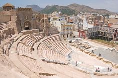 an aerial view of the roman amphits and its surrounding buildings - stock image