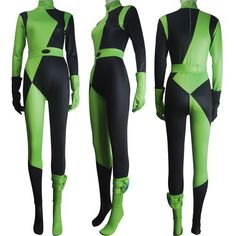 the green and black suit is shown on mannequins