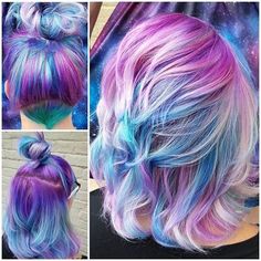 Galaxy Hair Color Short, Galaxy Hair Color, Exotic Hair Color, Mermaid Hair Color, Pastel Galaxy, Galaxy Hair, Rainbow Hair Color