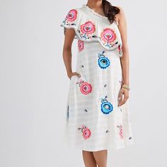 Intricately Embroidered With Springtime's Sweetest Florals, This Eye-Catching Midi Brings Feminine Sophistication To Any Backyard Fte. Cotton Embroidered Detail Side Slant Pockets One Shoulder Midi Silhouette Pullover Styling New W Tag Size Xl Purchased From Anthropologie Wedding Beach Party, Anthropology Dresses, Tracy Reese Dress, Welcome Tags, One Shoulder Midi Dress, Tracy Reese, Striped Midi Dress, Wedding Beach, Knit Mini Dress