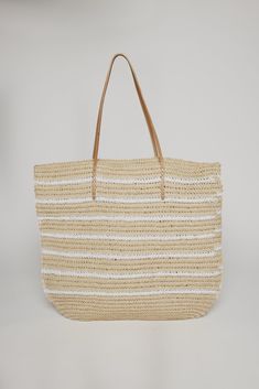 A large STELLA STRIPE TOTE by Velvet by Graham & Spencer Velvet Tees, Striped Bags, Easy Travel, Travel Collection, Leather Handles, Medium Bags, Large Bags, Beach Bag, Leather Handle