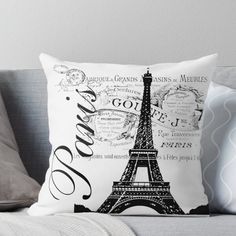 the eiffel tower in paris, france with words written on it throw pillow