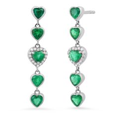 These deep green emerald heart drop earrings and phenomenal. They add just the right amount of color and style to any outfit. Available in 14k yellow, rose, or white gold 1.65ctw emeralds .09ctw diamonds Measures 1" in length By Curated by AB Elegant Green Heart Cut Earrings, Formal Green Heart-shaped Earrings, Green Heart Earrings For Anniversary On Valentine's Day, Green Heart Earrings For Valentine's Day Anniversary, Heart Drop Earrings, Green Emerald, Emerald Diamond, Diamond Heart, Deep Green