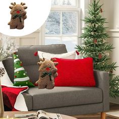 a living room filled with furniture and christmas decorations on top of it's windowsill