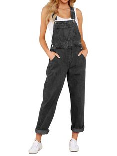 Jumpsuits, overall and jumpers are the ideal garment for that relaxed and cool style that you want to project. It is versatile, easy and quick to combine, it stylizes the body and can be used by any woman of any age. This practical overall is perfect for you, it will give you a unique casual style. It features a sleeveless, square neckline with front pockets. Loose style. Pull on. Pockets on sides. Straight leg. 100% cotton. Adjustable buckled straps. Color may be lighter or darker depending of the device it is displayed. Overalls Jeans, Overalls Denim, Overalls For Women, Black Overalls, Bib Overalls, Women's Casual, Jeans Pants, Stretch Denim, Shoes Jewelry