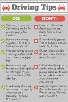 the rules for driving tips are shown in this graphic above it is an image of what to do when you're driving