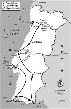 a map showing the route from puerto to cuzcaco, and other countries