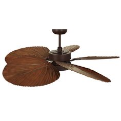 a ceiling fan with two leaves attached to it's blades, on a white background