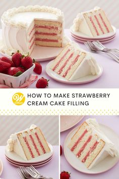 how to make strawberry cream cake filling with strawberries on the side and then cut in half