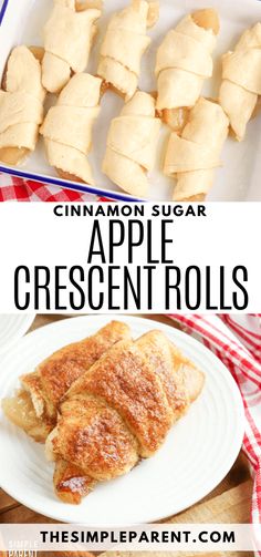 cinnamon sugar apple crescent rolls on a white plate